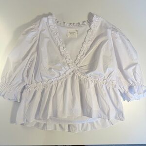 XL Hyacinth House Rela Blouse White Cotton V-neck Ruffles - Only Worn Once!